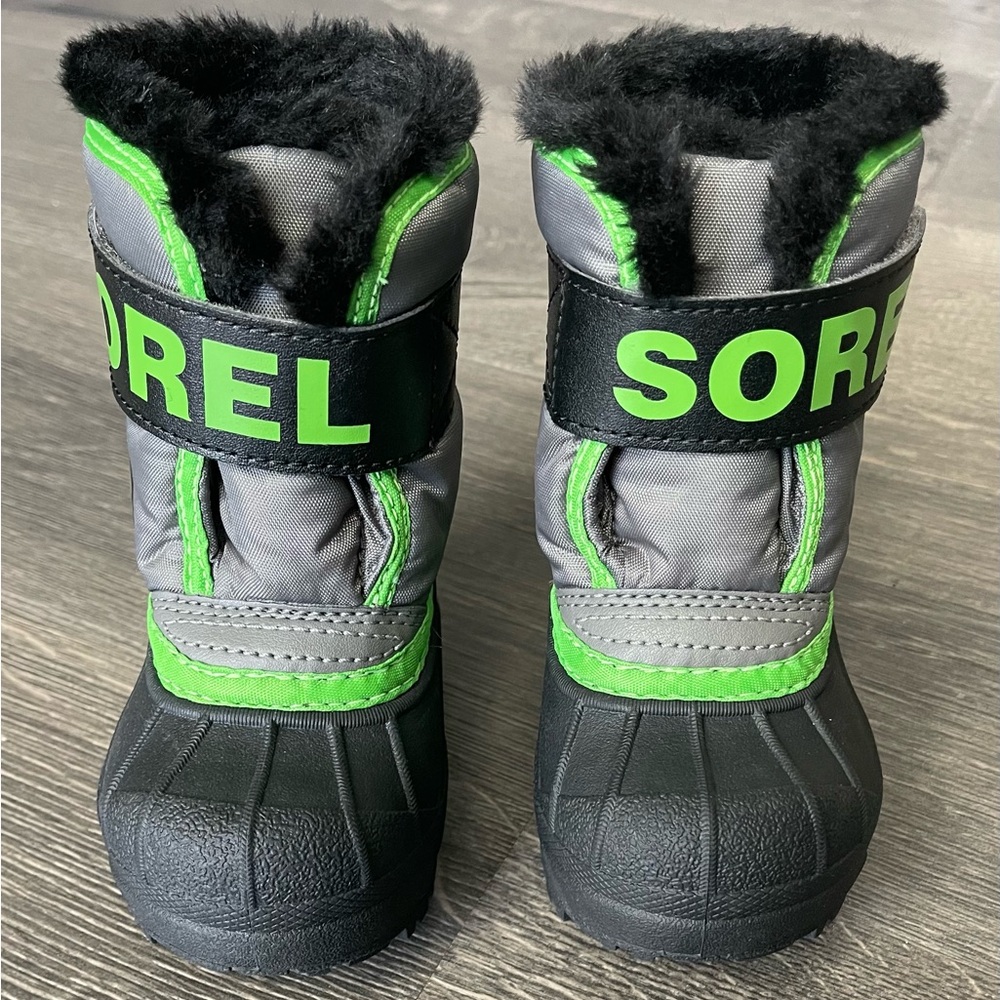 Sorel Snow Commander Toddler Boy 4 Boots Gray Black Green Waterproof Insulated